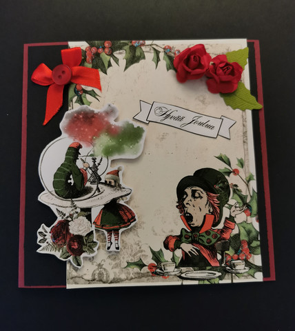 Christmas card featuring Mad Hatter
