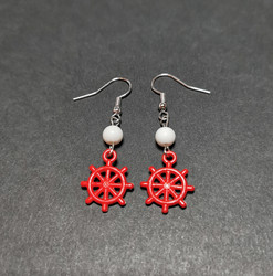 Red wheel earrings