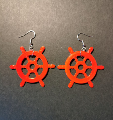 Red wheel earrings