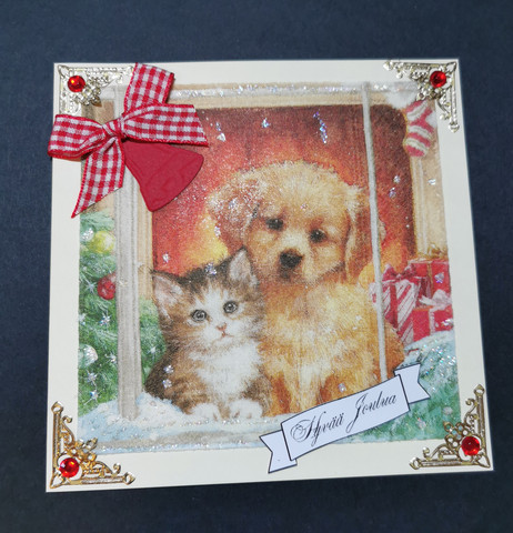 Koira ja kissa joulukortti