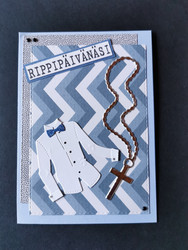 Rippipäivänä kortti risti ja paita vaaleansininen