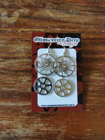 Silver colour Steampunk gear earrings