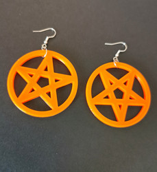 Big orange pentagram earrings