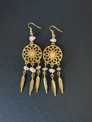 Dreamcatcher earrings with rose quartz stone beads