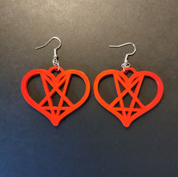 Red heart pentagram earrings