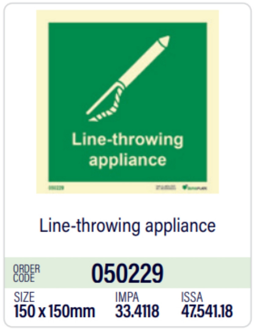 Line throwing appliance Evacuation and first aid Imo signs