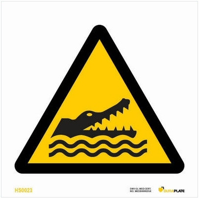 Varoitus krokotiileista, alligaattoreista tai caymaaneista
