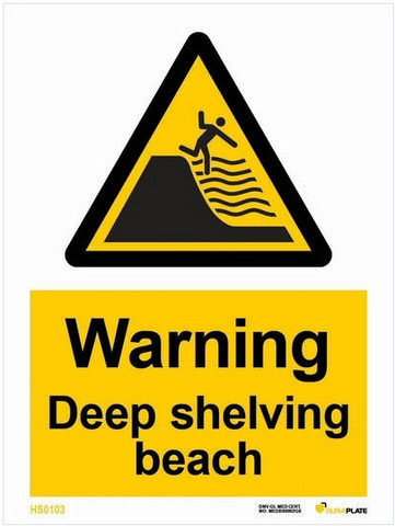 Warning deep shelving beach