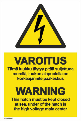 Warning! This hatch must be kept closed at sea, 056225VW