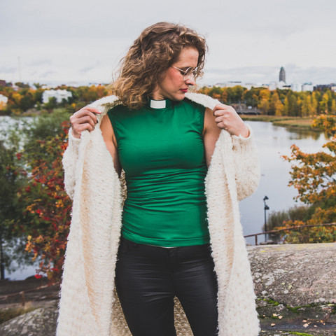 Long collared top, green