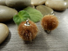 Pom pom riipus, 17x14mm, ruskea/hopea, 1kpl