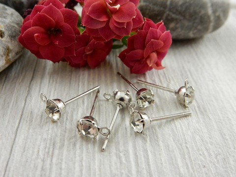 Korvakorutappi lenkillä strassi, 4x13mm, kromi, 1pari