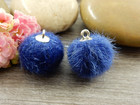Pom pom riipus, 17x14mm, tummansininen/hopea, 1kpl