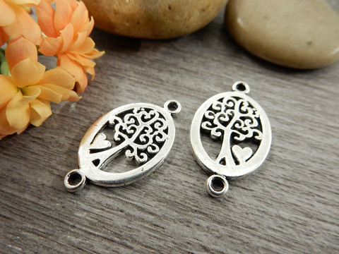 Elämänpuuriipus/linkki, 23x14mm, kromi, 1kpl