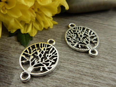 Elämänpuuriipus/linkki, 23x16mm, kromi, 1kpl