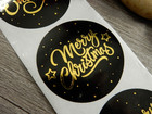 Merry christmas tarra, 38mm, kulta/musta, 10kpl