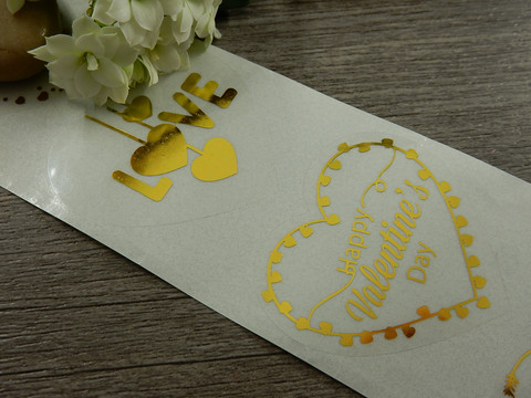 Happy Valentine´s day tarra, 38mm, kulta/kirkas, 10kpl