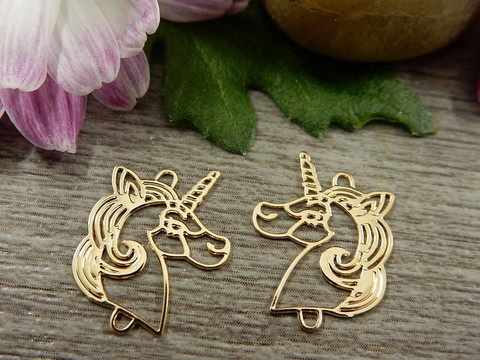 Yksisarvinenriipus/linkki, 18x14mm, vaaleakulta, 1kpl