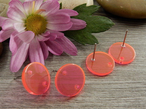 Korvakorutappi ympyrä reiällä, 14x13mm, pinkki, 1pari