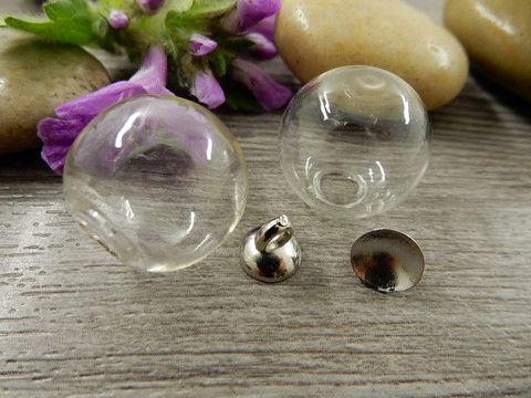 Lasipallo+korkki, 24x19mm, kirkas/hopea, 1kpl