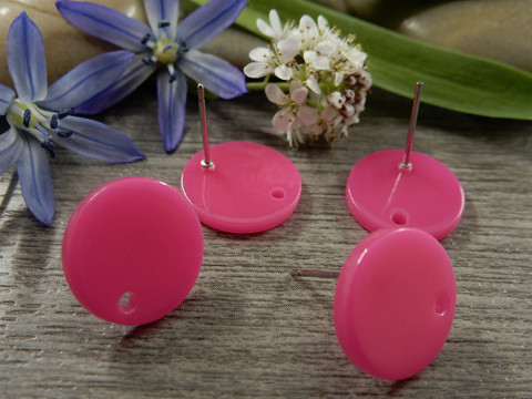 Korvakorutappi ympyrä reiällä, 14x13mm, pinkki, 1pari