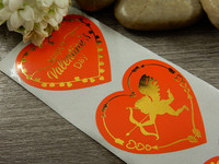 Happy Valentine´s day tarra, 38mm, punainen/kulta, 10kpl