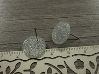 Korvakorutappi ympyrä reiällä glitter, 14x13mm, hopea, 1pari