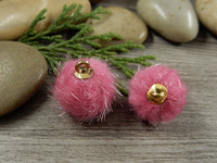 Pom pom riipus, 17x14mm, pinkki/kulta, 1kpl