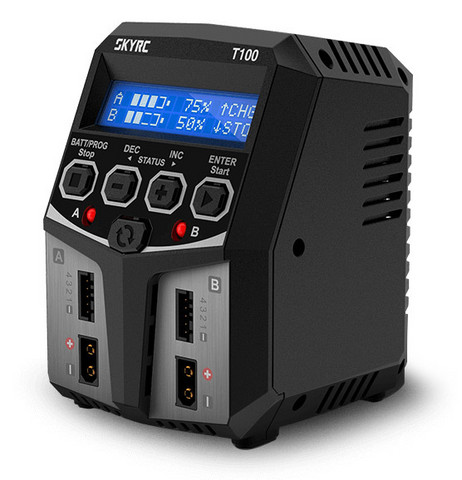 Laturi T100 Duo 0,1-5A 2x50W, LiPo/LiFe/LiHV, NiMH, 100-24VAC