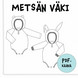PDF-kaava, Metsän väki hupullinen romper, 56-98 cm