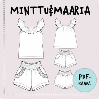 PDF-kaava, Minttu&Maaria, toppi ja shortsit 98-158 cm