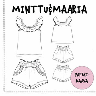 Vanhempi painos, Paperikaava, Minttu&Maaria toppi ja shortsit 98-140 cm