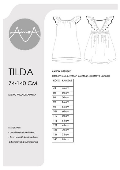 PDF-kaava, Tilda frillaolkainen mekko, 74-140cm