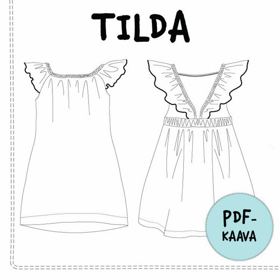 PDF-kaava, Tilda frillaolkainen mekko, 74-140cm