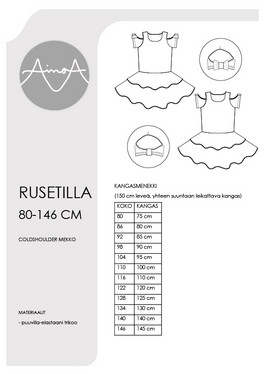 PDF-kaava, Rusetilla cold shoulder mekko, 80-146 cm