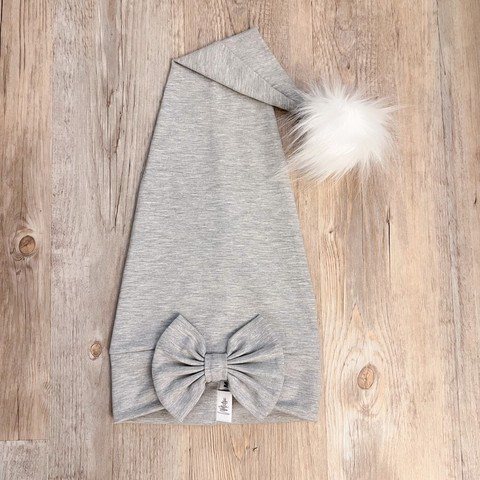 Tonttulakki rusetilla ja tupsulla, Light Grey Melange