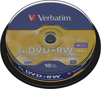 Verbatim DVD+RW 4.7GB 1-4x spindle, 1 kpl=10 levyä