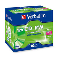 Verbatim CD-RW 80min 700MB 8-12x, 1 kpl=10 levyä