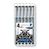 Staedtler Pigment Liner 308 kuitukärkikynä musta, 1 kpl=6 kynää