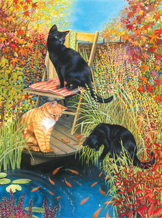 SunsOut Chrissie Snelling - Cats and Koi palapeli 1000 palaa