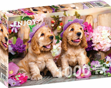 Enjoy Spaniel Puppies with Flower Hats palapeli 1000 palaa
