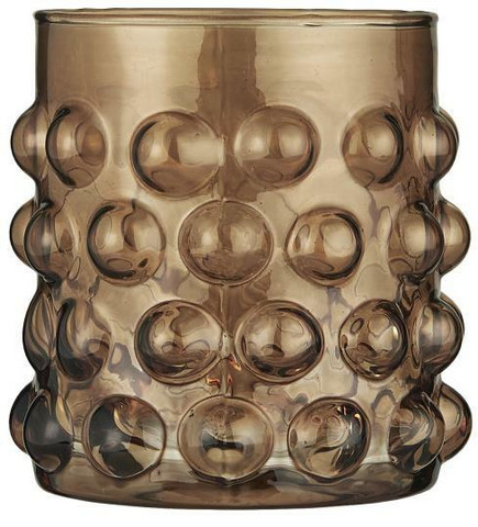 Candle holder f/tealight w/bubbles brown glass