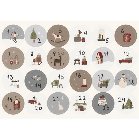 Sheet w/24 Christmas calendar stickers 1-24