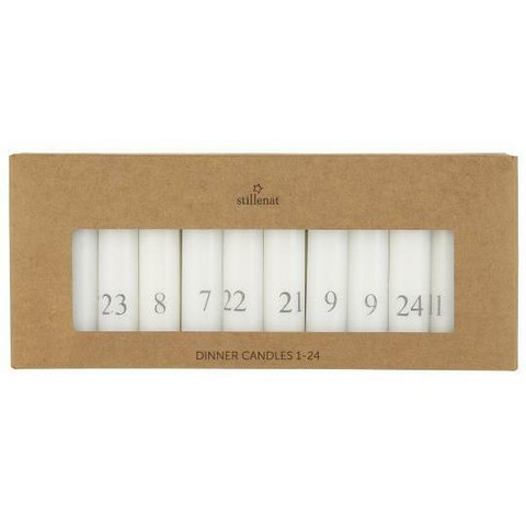 Short dinner candles 1-24 white w/grey numbers