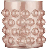 Candle holder f/tealight w/bubbles pink glass