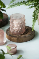 Candle holder f/tealight w/bubbles pink glass