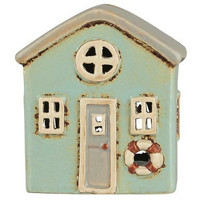 House f/tealight Løkken mint green w/grey roof