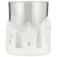 Candle holder f/tealight w/houses in metal