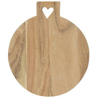 Cutting board round w/heart hole acacia wood