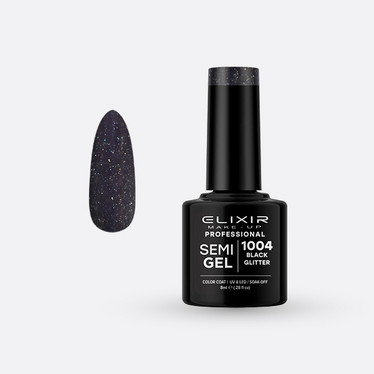 Elixir Semi Gel - # 1004 (Black Glitter) 8ml